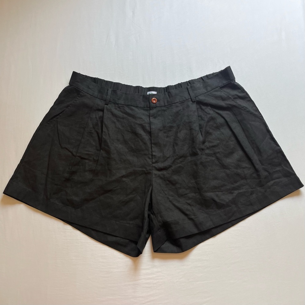 SHINY BY NATURE black linen cotton blend pleated front high rise shorts